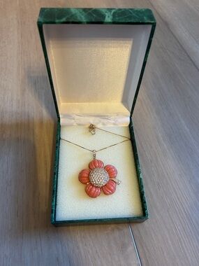 Suzanne Somers Collection Necklace with Coral Pink Flower Pendant